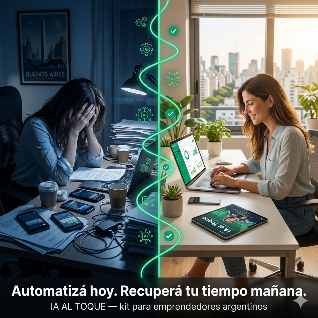 Kit de IA para emprendedores argentinos + 3 Bonos. Automatiza simple y gana tiempo y dinero